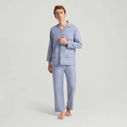 Blue Herringbone Brushed Cotton Pyjama