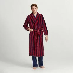 Navy And Red Stripe Toweling Gown