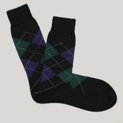 Black Argyle Wool Socks