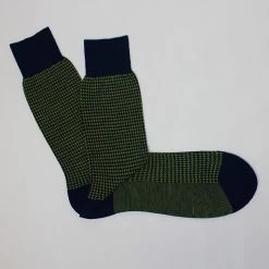 Gold And Blue Houndstooth Wool Socks
