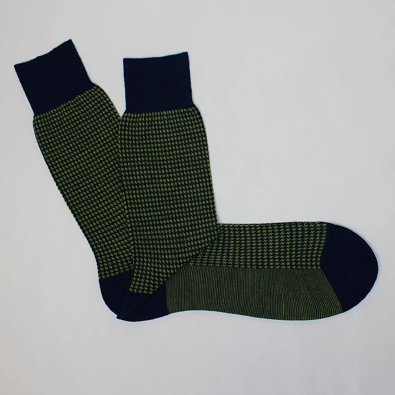 Gold And Blue Houndstooth Wool Socks