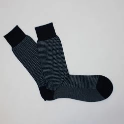 Navy Houndstooth Wool Socks