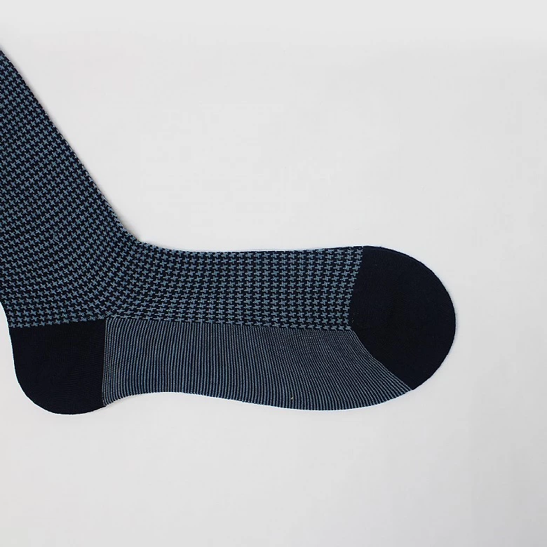 Gold And Blue Houndstooth Wool Socks - Image 3