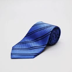 Sky With Navy Stripe Woven Silk Tie