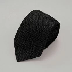 Black Plain Woven Silk Tie