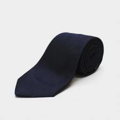 Navy Plain Woven Silk Tie