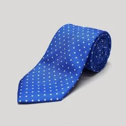 Blue And White Spot Printed Silk Tie