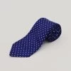Dark Blue And White Spot Printed Silk Tie