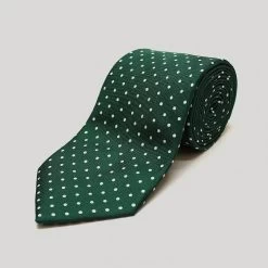 Green And White Spot Printed Silk Tie