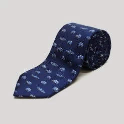 Dark Blue Racing Cars Printed Silk Tie