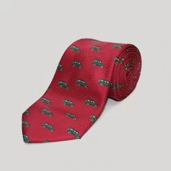 Burgundy Landrovers Printed Silk Tie
