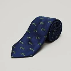 Navy Landrovers Printed Silk Tie