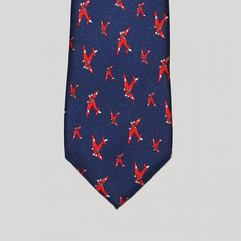 Navy Planes Printed Silk Tie - Image 2