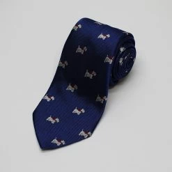 Dark Blue Scottie Dogs Woven Silk Tie