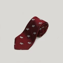Wine Scottie Dogs Woven Silk Tie