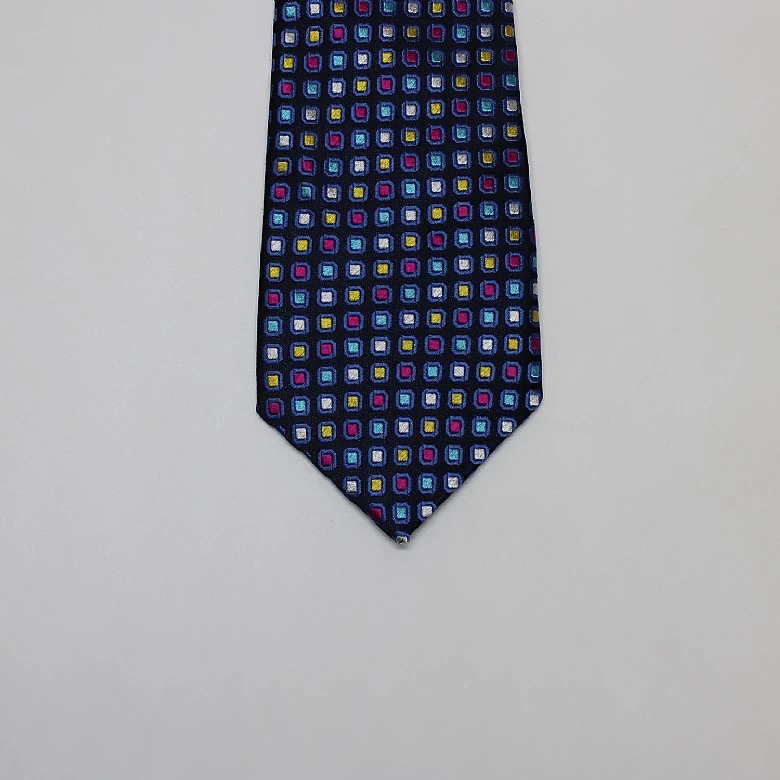 Navy And Red Multi Dots Woven Silk Tie - Image 3