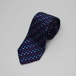Navy And Red Multi Dots Woven Silk Tie