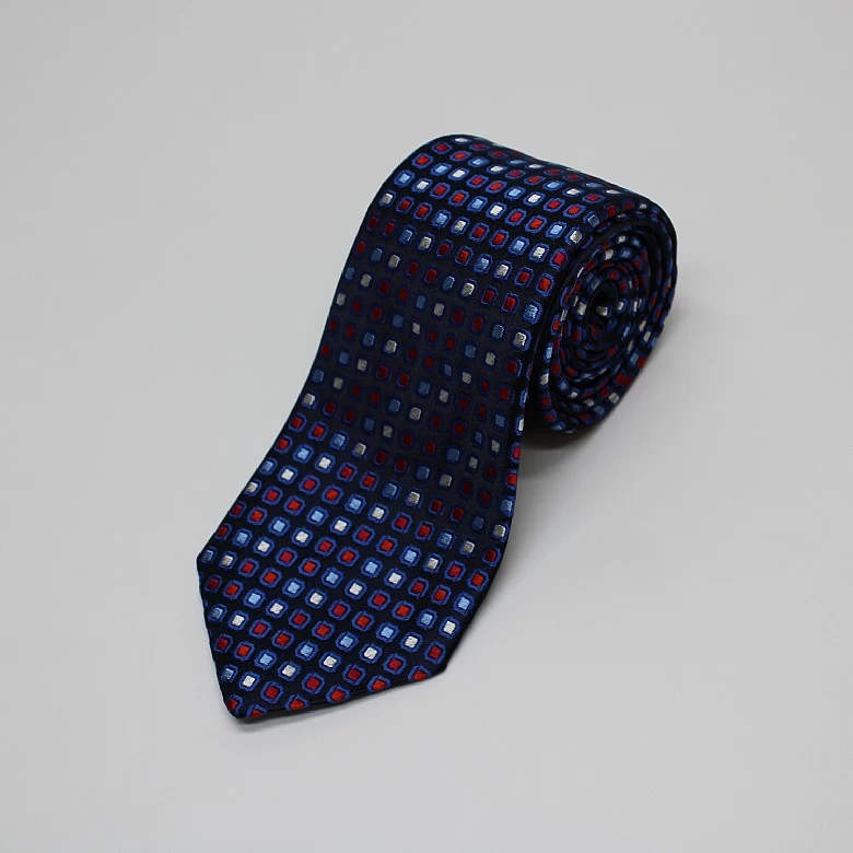 Navy And Red Multi Dots Woven Silk Tie