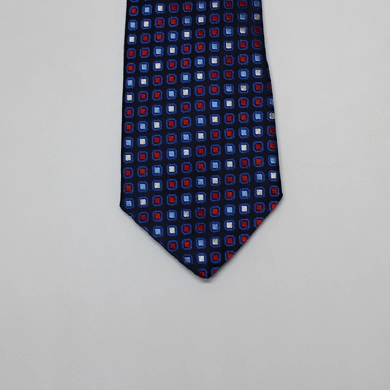 Navy And Red Multi Dots Woven Silk Tie - Image 2