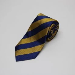 Navy And Yellow Stripe Woven Silk Tie