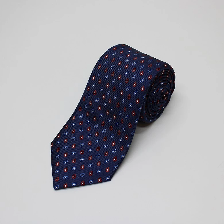 Navy Teardrop Printed Silk Tie