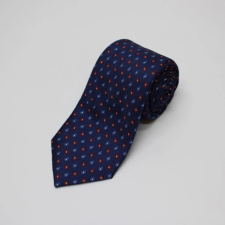 Navy Teardrop Printed Silk Tie - Image 2