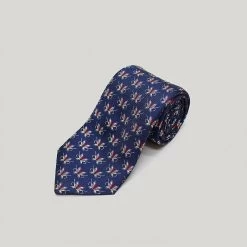 Navy Fly Fishing Printed Silk Tie