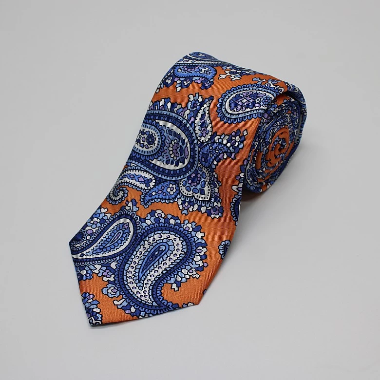 Orange Bright Paisley Printed Silk Tie