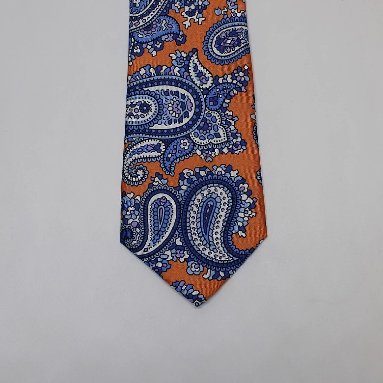 Orange Bright Paisley Printed Silk Tie - Image 2