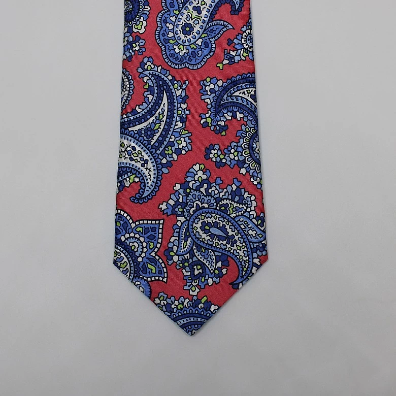 Orange Bright Paisley Printed Silk Tie - Image 3