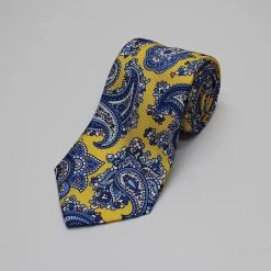 Yellow Bright Paisley Printed Silk Tie