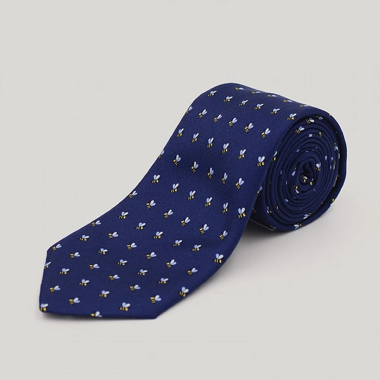 Navy Bees Printed Silk Tie