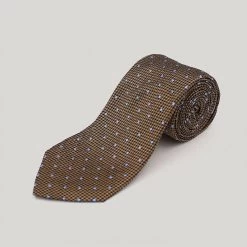Beige And Sky Spot Woven Silk Tie
