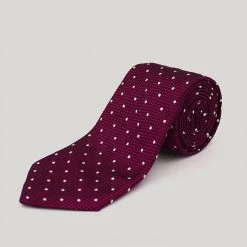 Fuschia And White Spot Woven Silk Tie