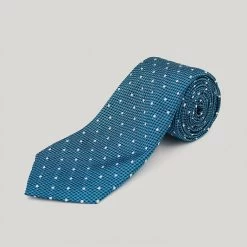 Teal And White Spot Woven Silk Tie
