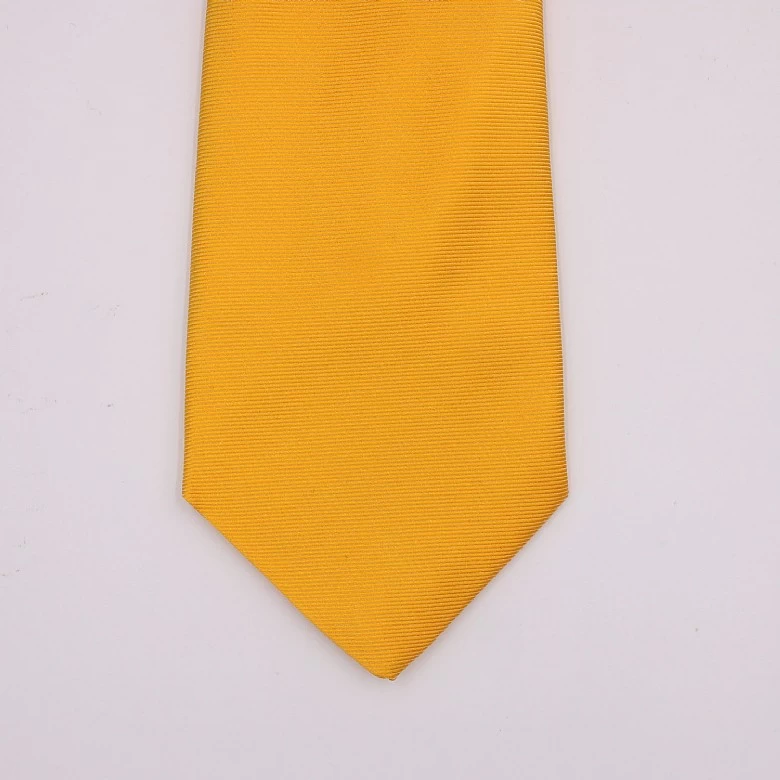 Yellow Plain Woven Silk Tie - Image 2