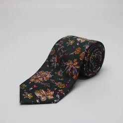 Dark Green Leaves Printed Silk Tie