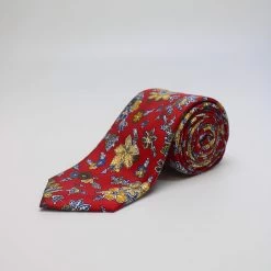 Red Leaves Printed Silk Tie