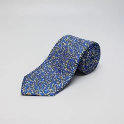 Blue And Gold Vines Printed Silk Tie