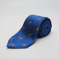 Dark Blue Racing Horses Woven Silk Tie