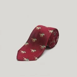 Burgundy Racing Horses Woven Silk Tie