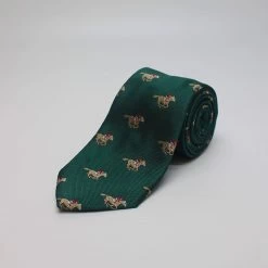 Green Racing Horses Woven Silk Tie