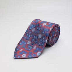 Red And Blue Petals Woven Silk Tie