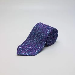 Blue And Violet Small Floral Woven Silk Tie