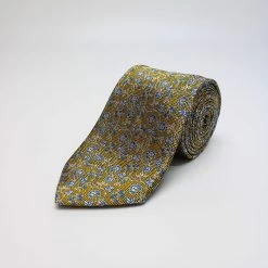 Gold And Blue Floral Woven Silk Tie