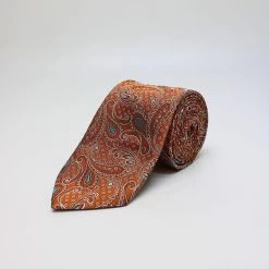 Orange Paisley Woven Silk Tie