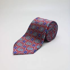 Red Art Nouveau Floral Woven Silk Tie