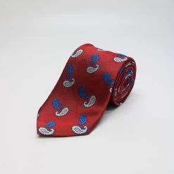 Red Double Teardrop Woven Silk Tie