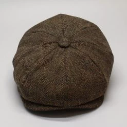 Beige Herringbone Baker Boy Wool Cap