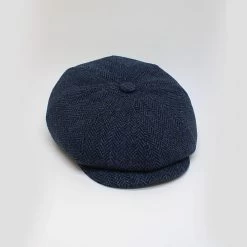 Blue Herringbone Harris Tweed Bakerboy Cap